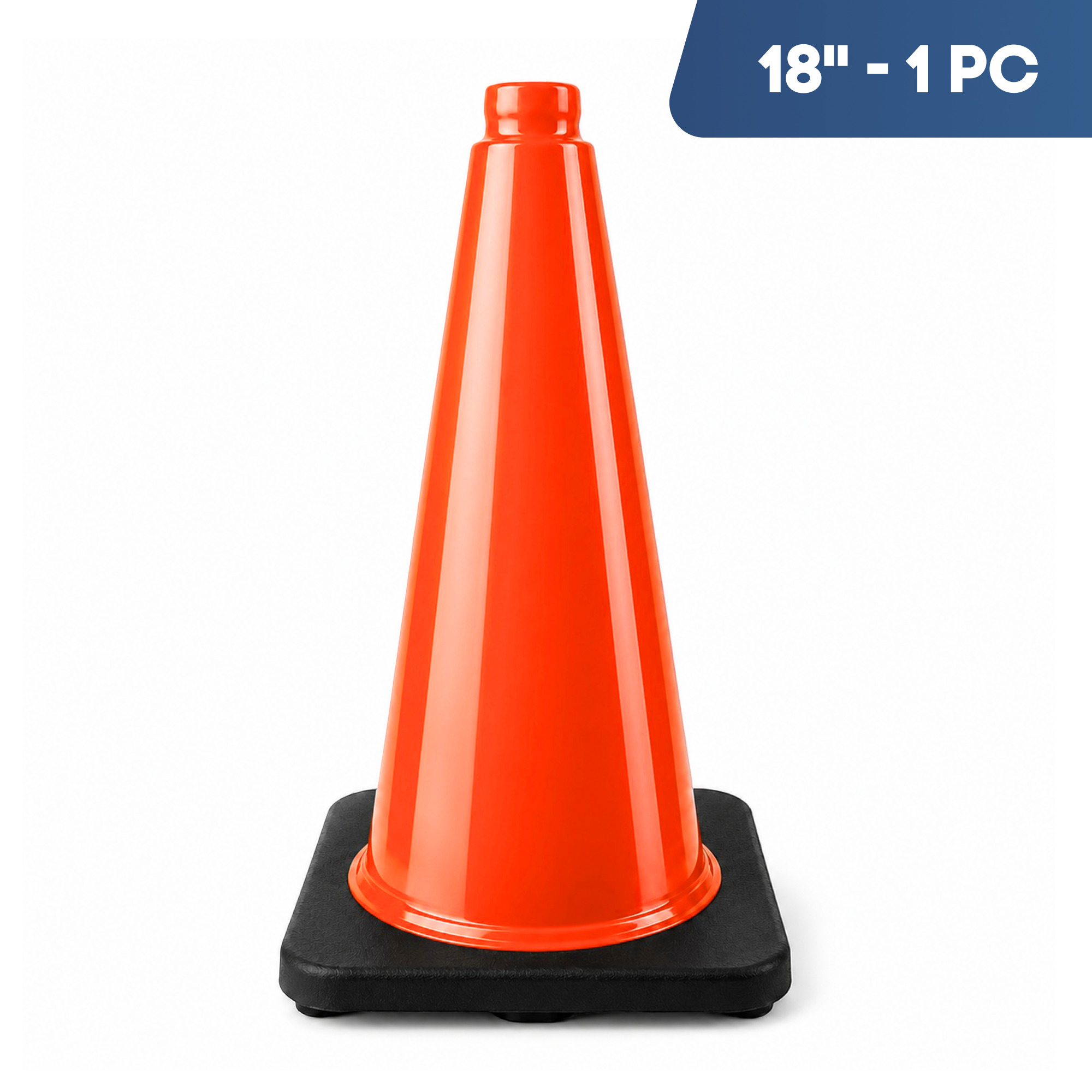Traffic Safety Cone 18’’ with Heavy Black Base without Reflective Collar - 1 PK, Orange, PVC, Model #97118NT